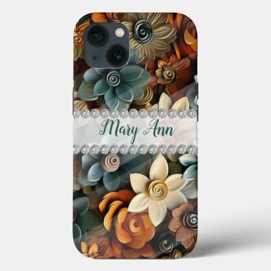 Herbstfarben 3D-Blume, Diamantrahmen Case-Mate iPhone Hülle (Rückseite)