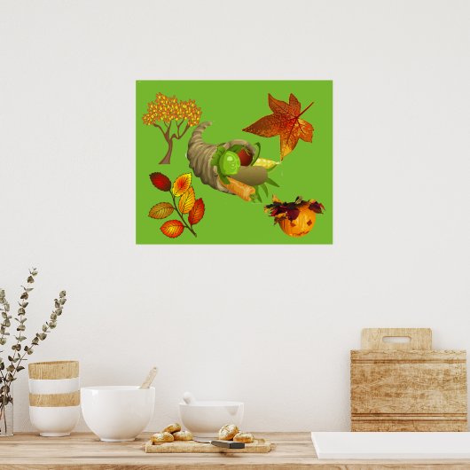 Herbstfarben Ahorn Erntedank Cornucopia Poster (Küche)