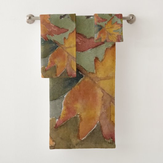 Herbstfarben Aquarellfarbene Blätter Handtuch Set (Insitu)