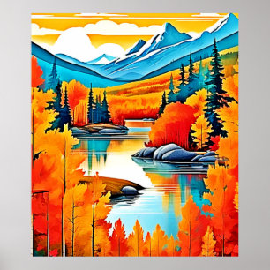 Herbstfarben Aussicht auf Berge Poster