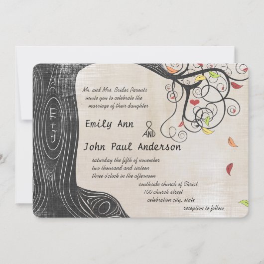 Herbstfarben Baumstoff Texturpapier Hochzeit Einladung (Vorderseite)