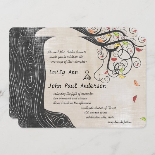 Herbstfarben Baumstoff Texturpapier Hochzeit Einladung (Vorne/Hinten)