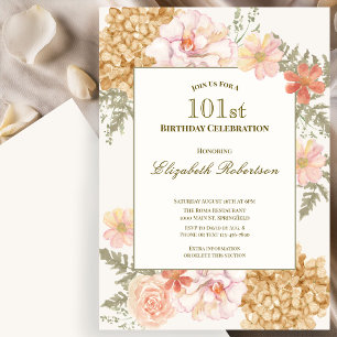 Herbstfarben Blumen 101. Geburtstagseinladung Einladung