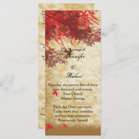 Herbstfarben: Burgund und Rotes Hochzeitsprogramm Programm (Vorne/Hinten)