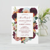 Herbstfarben Burgundy Orange Pink Floral Wedding Einladung (Stehend Vorderseite)