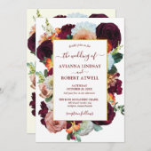 Herbstfarben Burgundy Orange Pink Floral Wedding Einladung (Vorne/Hinten)