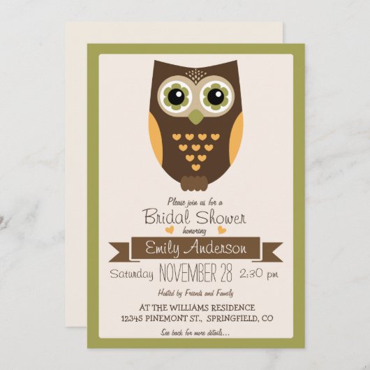 Herbstfarben Eule, Brautdusche Einladung (Vorne/Hinten)