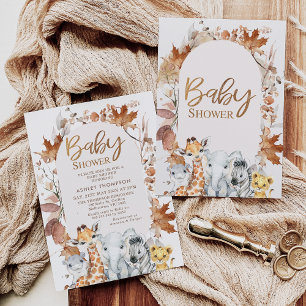 Herbstfarben Foliage Safari Tiere Kinderdusche Einladung