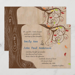 Herbstfarben Forest Initials in Tree Wedding Einladung