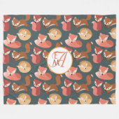 Herbstfarben für mit Monogramm Waldfüchse Herbst Fleecedecke (Vorderseite (Horizontal))