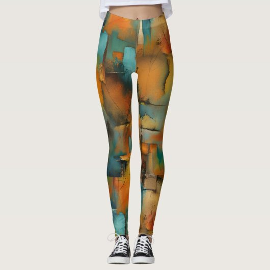 Herbstfarben, geometrische Grundierfarbe abstrakt Leggings (Vorderseite)