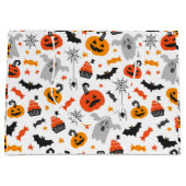 Herbstfarben Halloween-Symbole auf Weiß Große Geschenktüte (Vorderseite)
