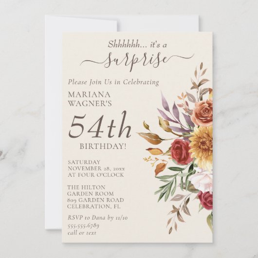 Herbstfarben Herbst Elfenbeinüberraschung Geburtst Einladung (Vorderseite)