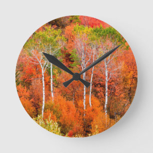 Herbstfarben in Rocky Mountains, Wyoming, USA Runde Wanduhr