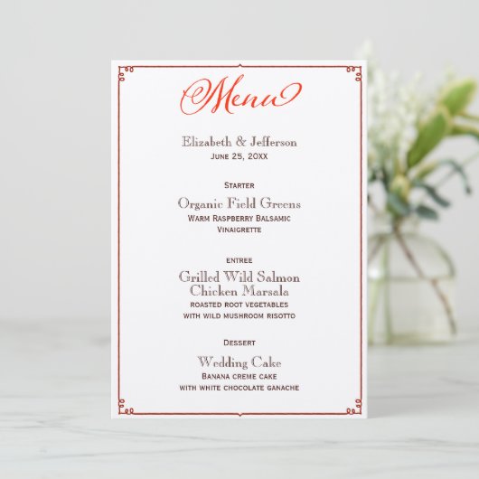 Herbstfarben Kalligrafie Script Wedding Menu Card Menükarte (Stehend Vorderseite)