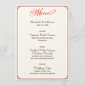 Herbstfarben Kalligrafie Script Wedding Menu Card Menükarte