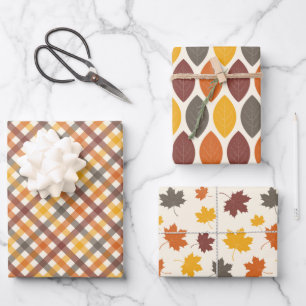 Herbstfarben Kariert Geschenkpapier Set