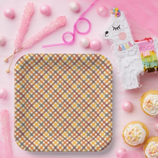 Herbstfarben Kariert Pappteller (Party)