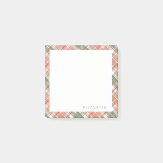 Herbstfarben Kariert Post-it Klebezettel (Vorderseite)