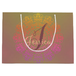 Herbstfarben-Mandala-Monogram-Geschenktasche Große Geschenktüte