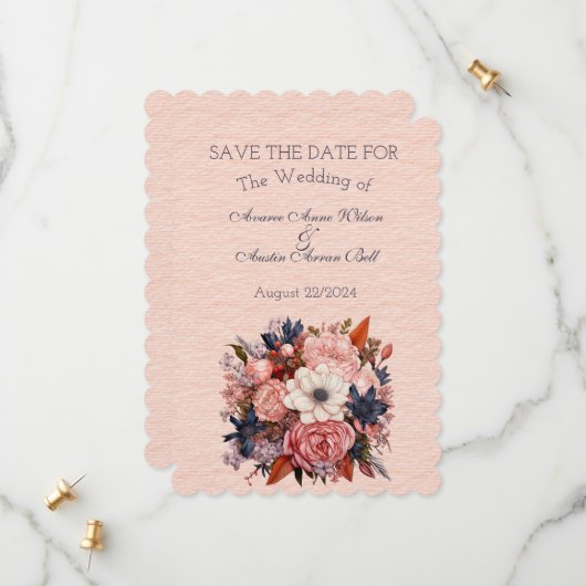 Herbstfarben Orange Black Floral Wedding Bouquet Save The Date (Vorderseite/Rückseite Beispiel)