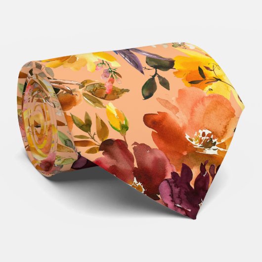 Herbstfarben Rose Gold Peach Floral Neck Tie Krawatte (Gerollt)
