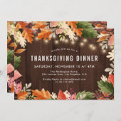 Herbstfarben rustikales Holz Erntedank Abendessen Einladung (Vorne/Hinten)