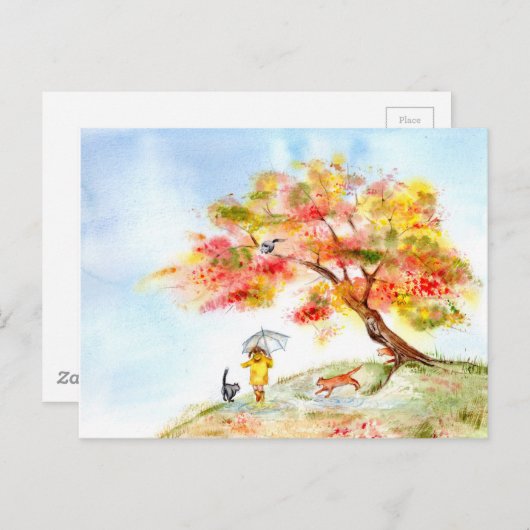 Herbstfarben Sakura Postkarte (Vorne/Hinten)