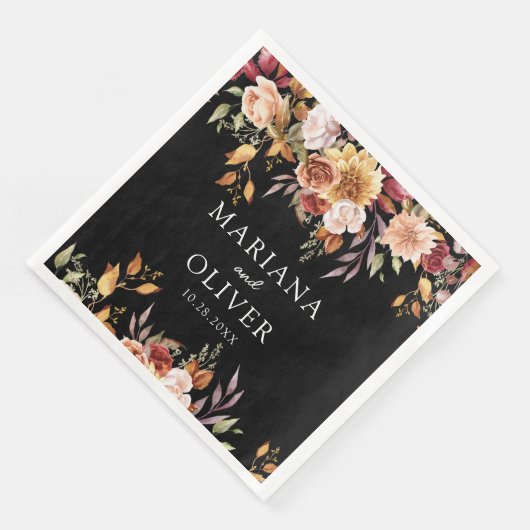 Herbstfarben Schwarz-weiße Hochzeit Serviette (Ecke)