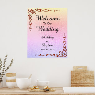 Herbstfarben Shimmer Pink Lila Willkommen Poster