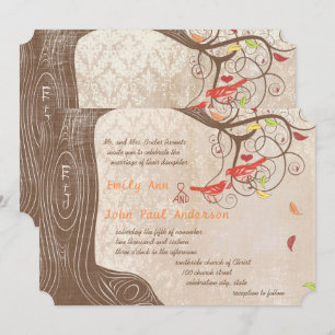 Herbstfarben Tree auf Vintager Damaskus-Hochzeitsr Einladung