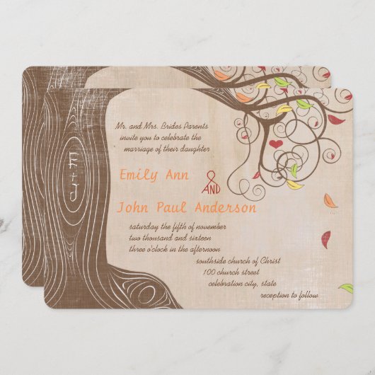 Herbstfarben Tree on Brown Paper Wedding Einladung (Vorne/Hinten)