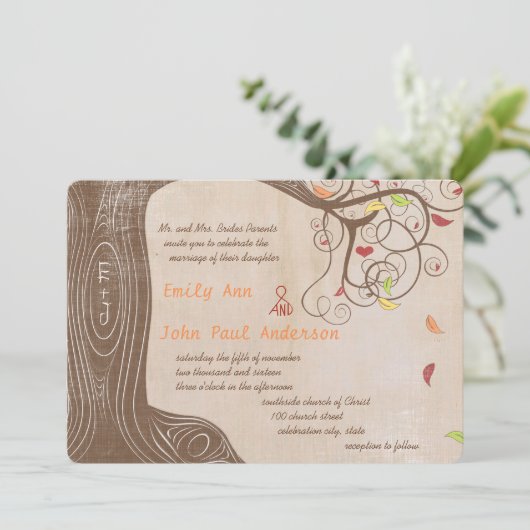 Herbstfarben Tree on Brown Paper Wedding Einladung (Stehend Vorderseite)