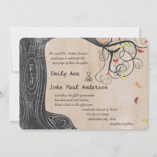 Herbstfarben Tree on Brown Paper Wedding Einladung