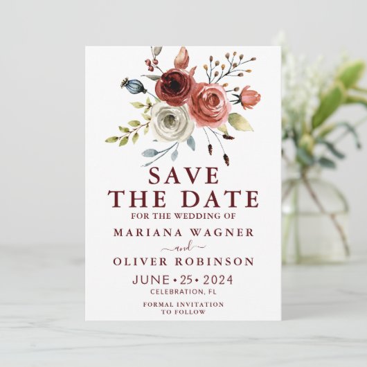 Herbstfarben Wasserfarben Save the Date Einladung (Stehend Vorderseite)