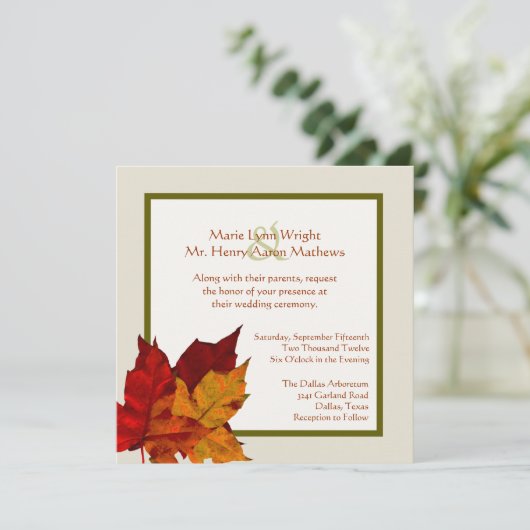 Herbstfarbene Blätter Einladung Hochzeit (Stehend Vorderseite)