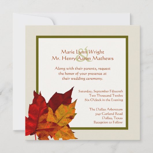 Herbstfarbene Blätter Einladung Hochzeit (Vorderseite)