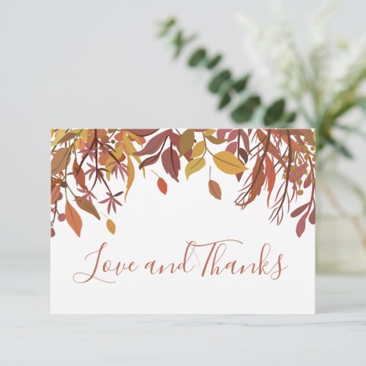 Herbstfarbene Blätter Flat Danke Karte (Stehend Vorderseite)