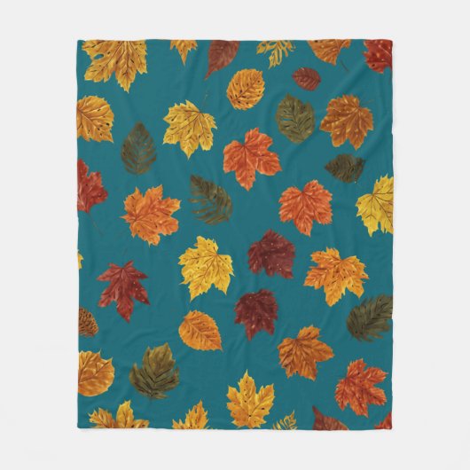 Herbstfarbene Blätter Fleecedecke (Vorderseite)