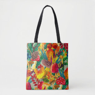 Herbstfarbene Blätter Mushrooms Muster Tasche