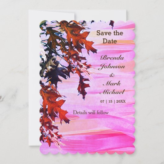 Herbstfarbene Blätter Rosa Swirl Save the Date (Vorderseite)