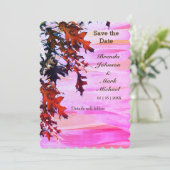 Herbstfarbene Blätter Rosa Swirl Save the Date (Stehend Vorderseite)
