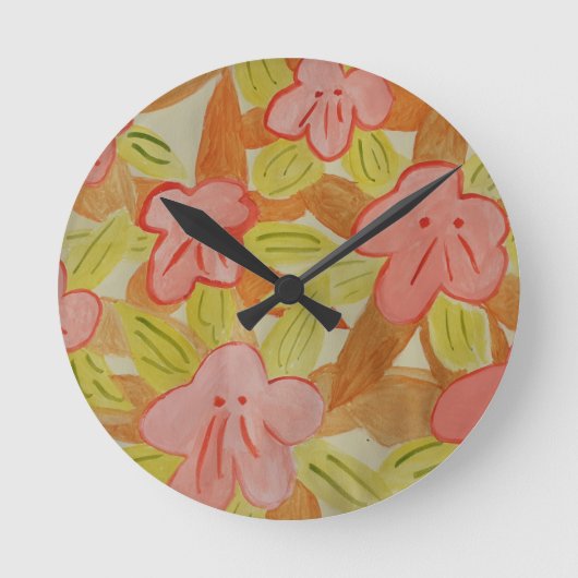 Herbstfarbene Blume Runde Wanduhr (Vorderseite)