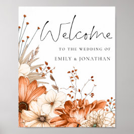 Herbstfarbene Florals Willkommen bei Hochzeit Poster