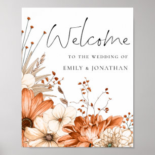 Herbstfarbene Florals Willkommen bei Hochzeit Poster