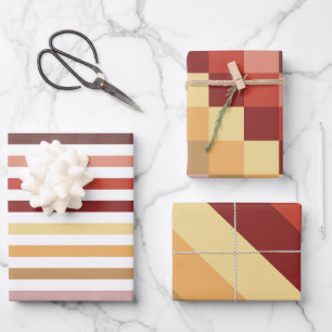 HERBSTFARBENE STREIFEN & WÜRFEL GESCHENKPAPIER SET