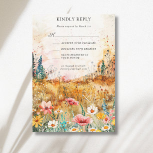 Herbstfarbene Wildblumenwiese Hochzeit RSVP Karte