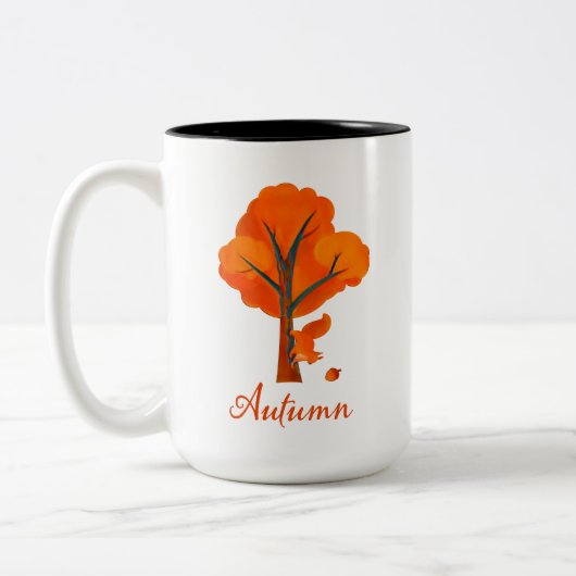 Herbstfarbener Baum und Eichhörnchen Zweifarbige Tasse (Links)