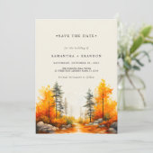 Herbstfarbener Wald Hochzeit Save The Date (Stehend Vorderseite)