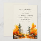 Herbstfarbener Wald Hochzeit Save The Date (Vorne/Hinten)